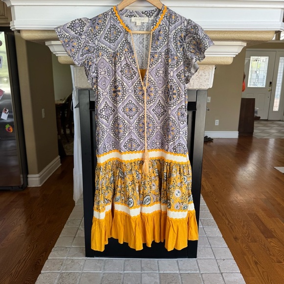 Forever That Girl Ruffle Drop Waist Tunic Dress Boho Bright Print XS Formal - Picture 5 of 9